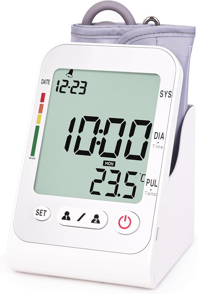 Blood Pressure Monitors for Home Use Upper Arm Cuff Machine, Automatic Digital Bp Monitor Accurate with Storage Large Cuff 14.2" – 18.9" 2 Users Memory Stand Clock