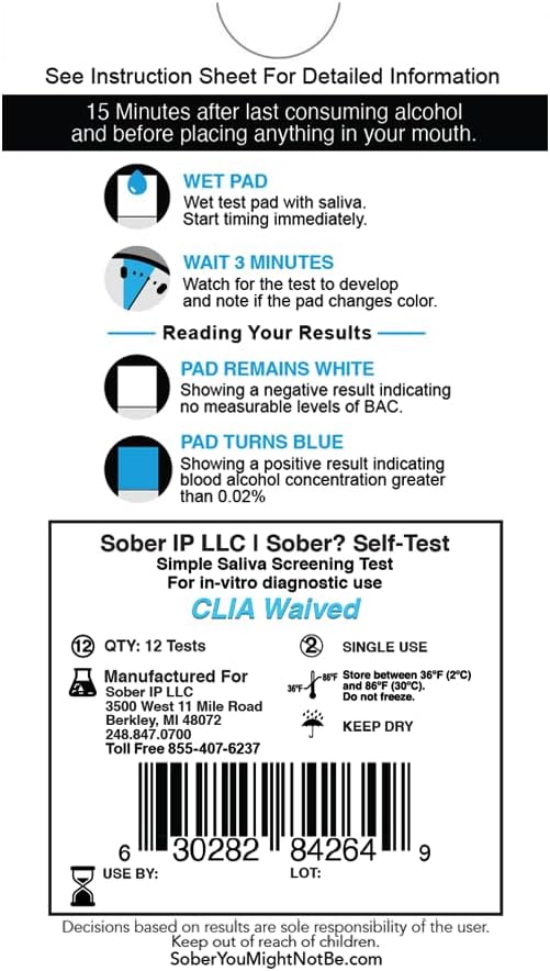 FDA Cleared Saliva Alcohol Test Strip, Highly Accurate BAC Self‑Test, 2–3 Minute Results, Portable & Discreet Sober Test Anywhere (12)