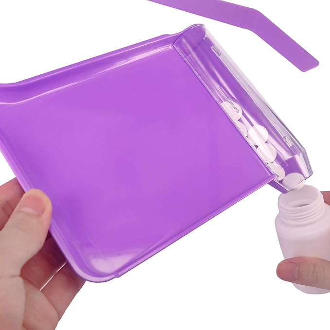 Medarchitect Left Hand Pill Counting Tray with Spatula (Purple - L Shape)