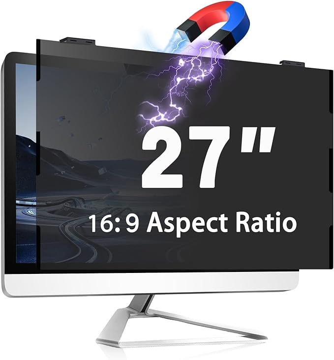 Magnetic 27 Inch Computer Privacy Screen, Removable Hanging Shield for Frameless Monitor 16:9 Widescreen, Anti Blue Light Filter, Anti-Glare Protector