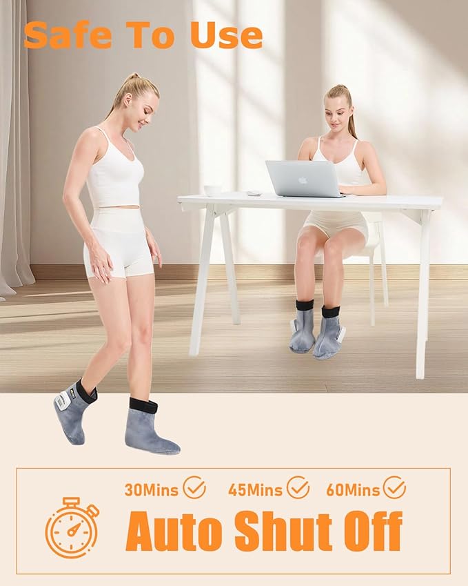 Cordless Foot Warmer with Heat and Massage - 2PCS Rechargeable Heating Pad for Feet, 3 Temp & Vibration Levels, 60 Min Timer for Plantar Fasciitis, Ankle Pain, Cold Feet at Home, Office, Sleeping