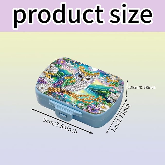 C'eitura DIY Owl Diamond Art Painting Blue Pill Organizer with 6 Lid Detachable Compartments, Fun DIY Craft Project for Adults, Elegant Pill Case for Purse & Travel