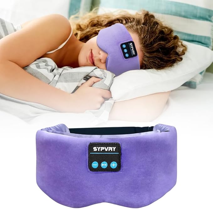 Bluetooth Sleep Mask Wireless Headphones Bluetooth Eye Mask for Side Sleepers SYPVRY Blackout Eye Mask with Headphones Speaker for Airplane,Travel, Purple