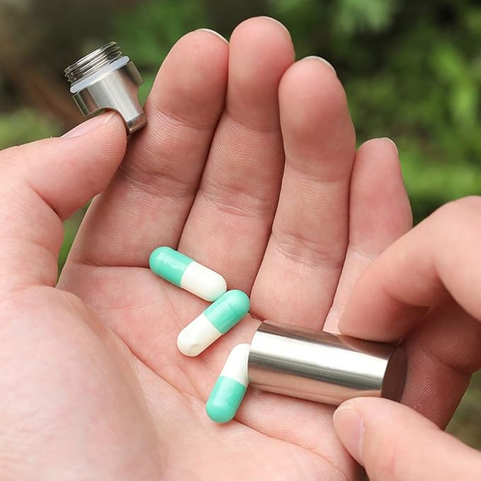 Small Nitroglycerin Pill Holder Keychain, Titanium Pill Case Necklace, Waterproof Pill Container EDC Pendant, Outdoor Pill Box Lightweight Travel Pill Organizer for On The Go