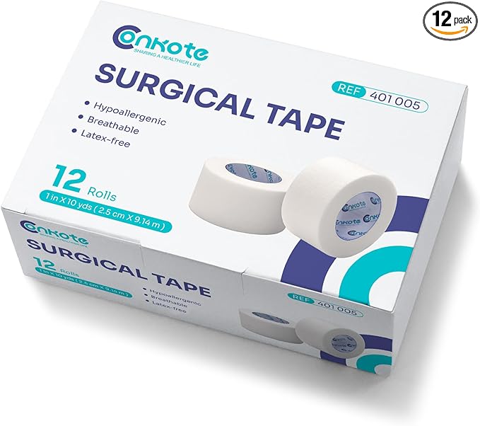Conkote Soft Paper Surgical Tape 1" x 10 Yards, Gentle Adhesion and Hypoallergenic, 12 Rolls