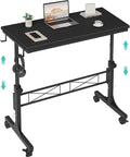 Small Portable Rolling Standing Desk - 32 Inch Adjustable Height Mobile Teacher Podium on Wheels for Classroom, Stand Up Desks for Treadmill Walking Pad, Couch Sofa Side Laptop Table, Black