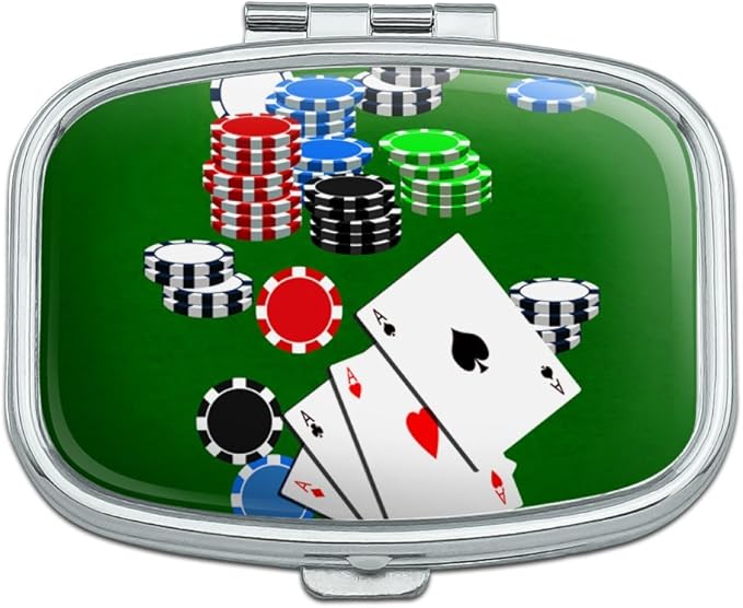 Poker Aces Cards Chips Gambling Rectangle Pill Case Trinket Gift Box