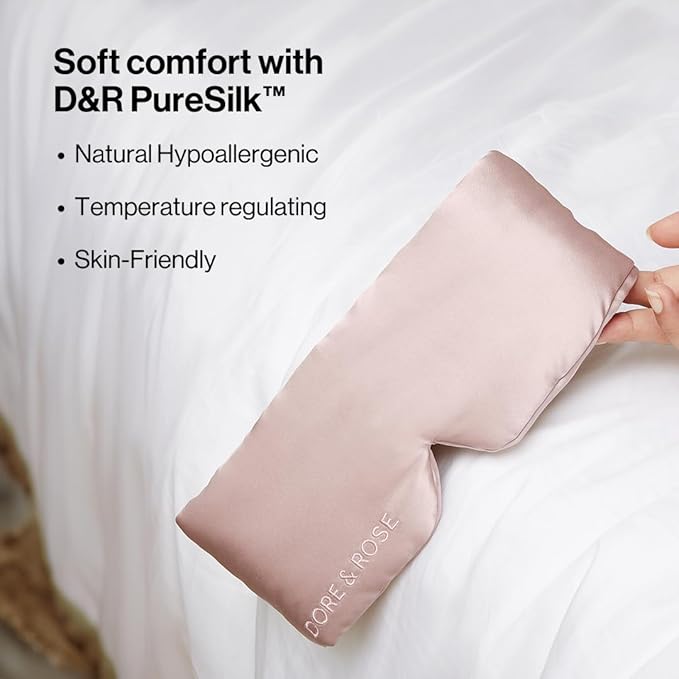 Dore & Rose Deep Sleep Mask Light Blocking, 23 Momme Mulberry Silk Eye Mask, Ultra Soft, Adjustable - Travel Sleeping Mask for Men & Women (Lotus)
