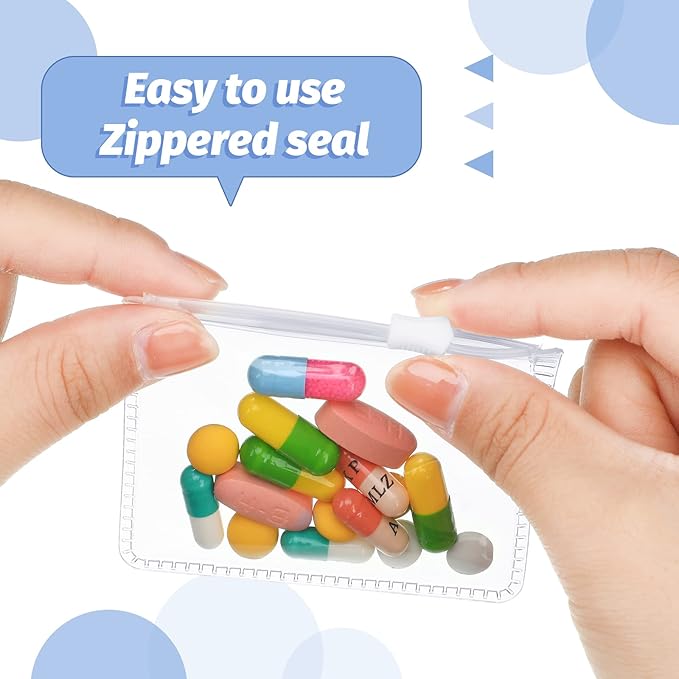 Nuanchu 12 Pieces Pill Pouches Bags Set Reusable Zippered Pill Baggies Clear Plastic Self Sealing Travel Medicine Organizer Storage with Slide Lock for Medicine and Small Items