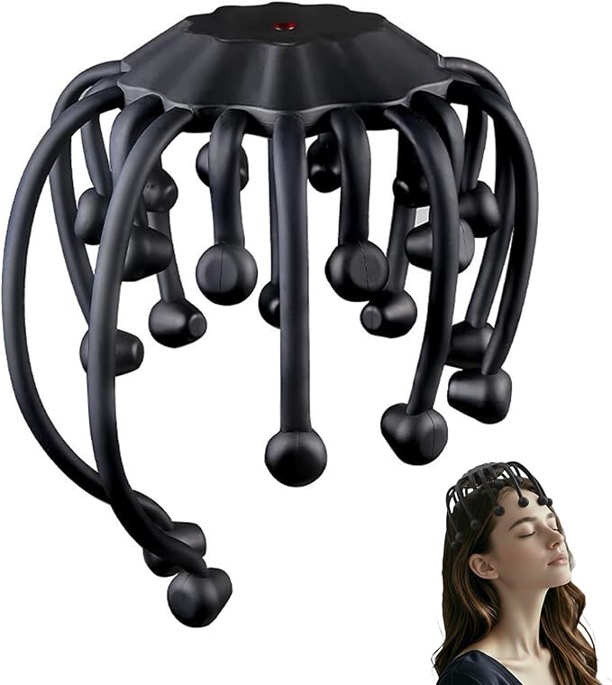 Head Massager Scalp Electric with Bluetooth Function, 360° Electric Head Massager Rechargeable 4 Modes, Electric Octopus Scalp Massager Portable, Long Battery Life, Scalp Stress Relax Massage Tool