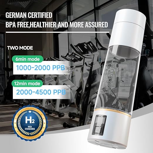 Hydrogen Water Bottle Generator - Up to 5000PPB High Concentration, SPE & PEM Tech for Pure Hydrogen, Portable Rechargeable Ionizer for Travel & Home, Healthy Antioxidant Gift