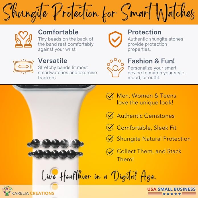 Shungite Smart Watch Band Bling Decor Charm | Compatible with Apple iWatch Galaxy Oculus | 38mm 40mm 41mm 42mm 44mm 45mm 49mm | Smartwatch Protection
