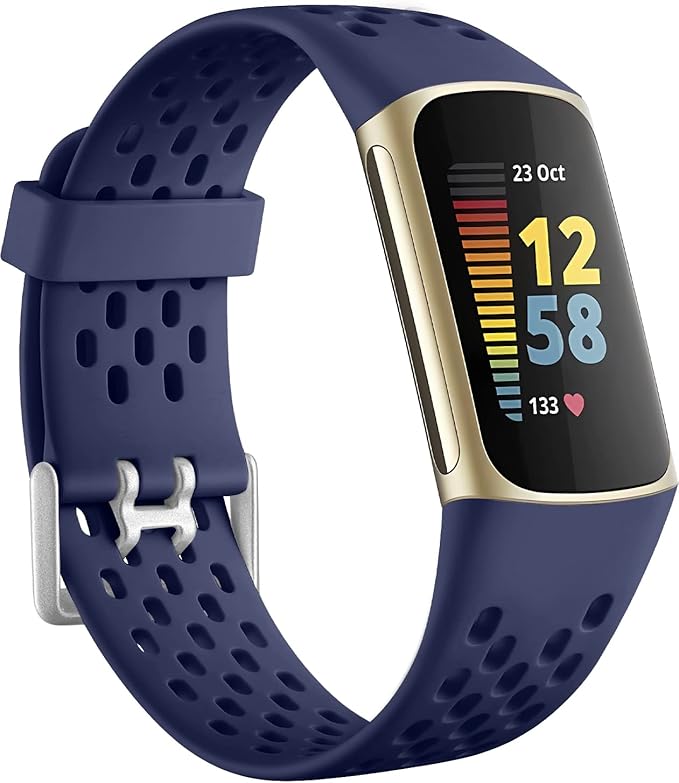 Getino Sport Bands Compatible with Fitbit Charge 5/ Charge 6 for Women Men, Soft Breathable Waterproof Strap Replacement Accessories for Fitbit Charge 5/ Charge 6 Advanced Fitness Tracker, Navy Blue