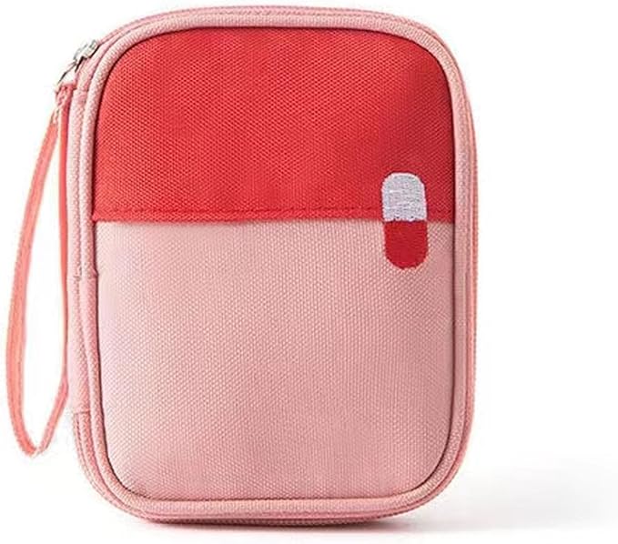 Empty First Aid Bag Travel Medicine Box Organizer Case Medical Supplies Medication Pills Bottle Storage Container Cabinet Holder Pouch Emergency Kit Bag for Traveling Camping Hiking Home Office (Pink)