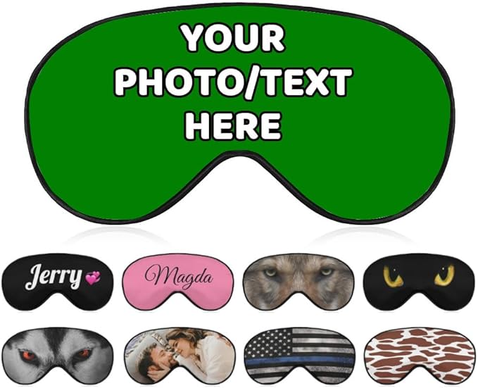 AMAPARK Customized Funny Sleep Mask Personalized with Photo Text Logo Sleeping Masks, Custom Gift for Her Him Men Women, Green