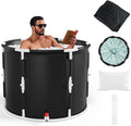 GYMAX Ice Bath Tub, 66 Gal Cold Plunge Tub with Lid & Click Design, Foldable Cold Bath Plunge Tub for Athletes Cold Water Therapy, Portable Freestanding Soaking Tub for Backyard, Home