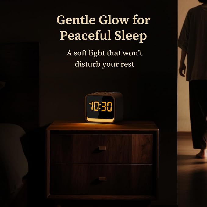 Housbay Wooden Sound Machine Alarm Clock for Bedrooms - Gentle Wake-Up with Birdsong, White Noise for Sleeping, Small Digital Clock for Phone-Free Routine