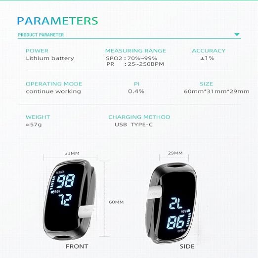 Finger Pulse Oximeter, Fingertip Blood Oxygen Saturation with Pulse Monitor, Oximeter with Lanyard, Pulse Oximeter for Sport and aviation use (LED black)