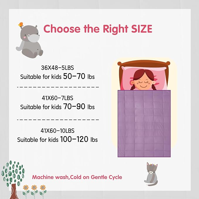 yescool Weighted Blanket (5 lbs, 36" x 48", Purple) Cooling Heavy Blanket for Sleeping Perfect for 40-60 lbs, Breathable Blanket with Premium Glass Bead, Machine Washable