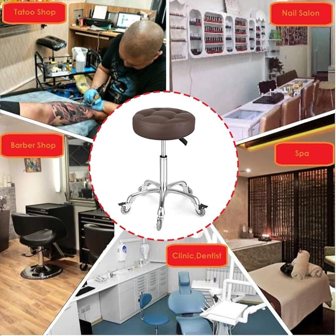 Adjustable Heavy Duty Stool - Rolling Stools with Locking Caster Wheels - Swivel Stools Backless Chair for Home Kitchen Office Shop Tattoo Lash Tech Pedicure (Brown, Height 22 to 30 in)