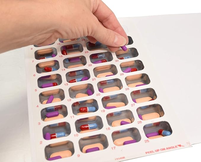 Monthly XL Cold Seal Medication Blister Pack System Cards for Pills -One Piece Unit Dose Tri-Fold Booklet, Easy No Extra Equipment Needed, Just Fill and Seal (31 Day Monthly - 6 Pack)