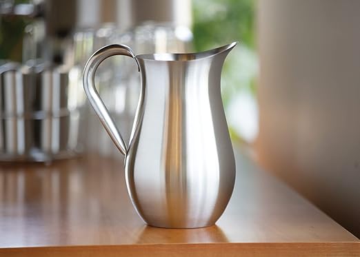 Service Ideas WPB2BSNG Water and Cold Beverage Pitcher, No Ice Guard, Bell Shaped, 2 Liter (66.7 ounces), Dishwasher Safe, Brushed Stainless Steel