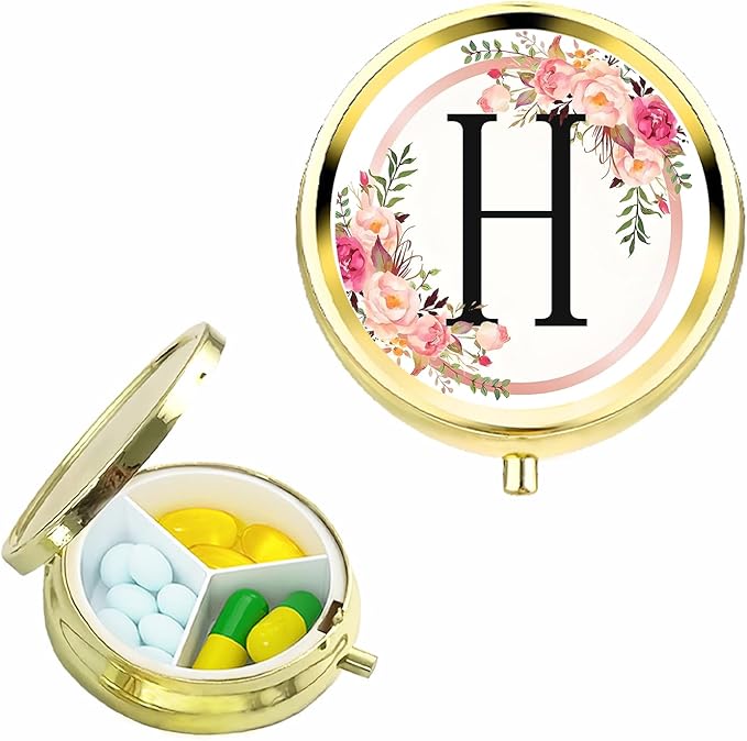 Small Pill Box for Purse Pocket, Personalized Small Pill Case 3 Compartment, Monogrammed Cute Pill Organizer, Gift for Women Teen Girls, Travel Mini Jewelry Box,Earring Holder Organizer