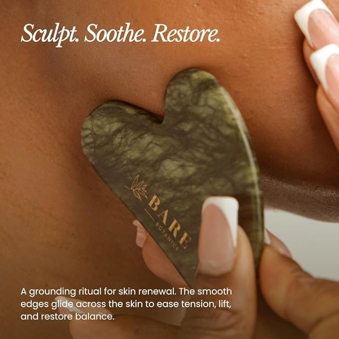 BARE BOTANICS Jade Gua Sha Facial Tool | Authentic Jade Stone for Face Puffiness & Lymphatic Drainage | Skincare Tool for Glowing Skin | Vegan & Cruelty-Free