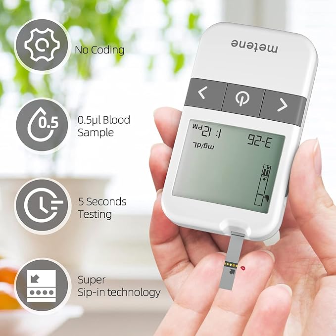 Metene AGM-513S Test Strips for Diabetes, 100 Count Blood Glucose Test Strips, Use with Metene AGM-513S Blood Glucose Monitoring System Only (No Monitor)