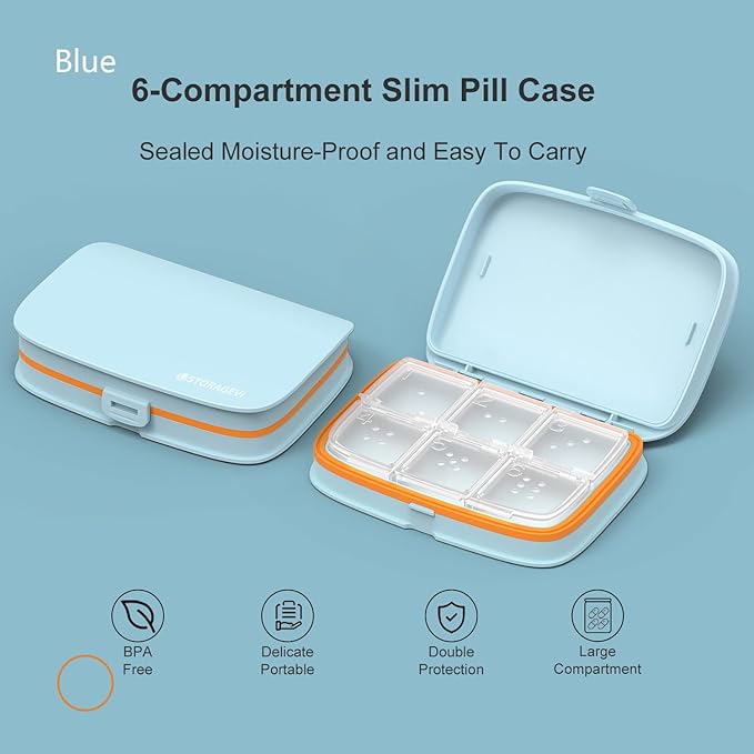 Slim Pill Case - Portable Pill Organizer with Removable Compartments - Leakproof Pill Holder for Daily Medication