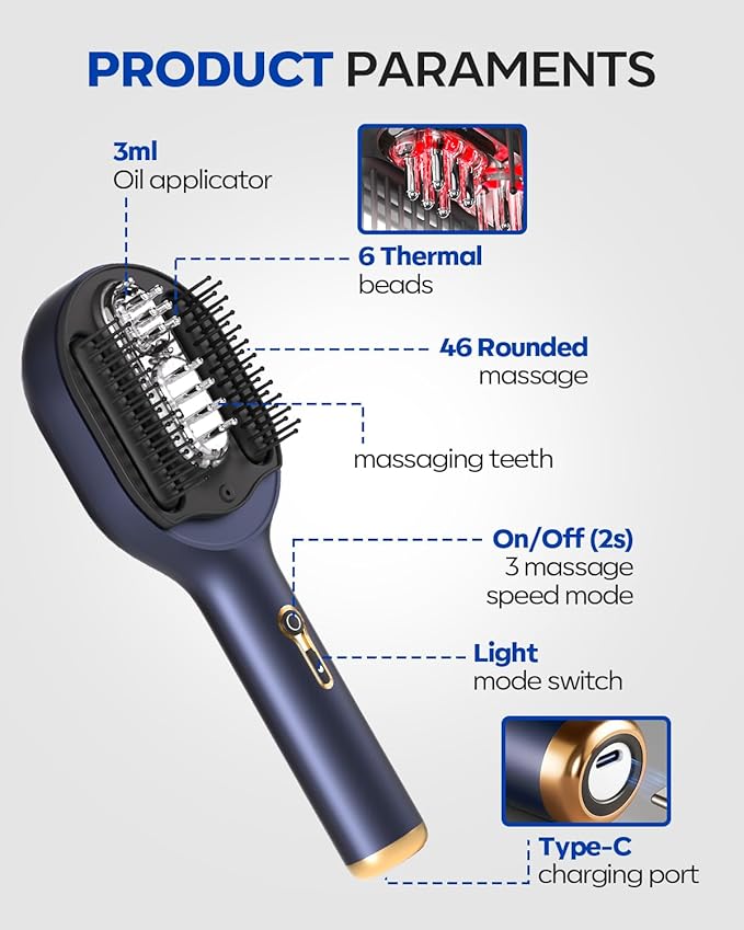 3-in-1 Hair Scalp Massager with Hair Oil Applicator, Electric Head Massager for Home Spa, IPX6 Waterproof 2500mAh Scalp Brush, Detangling Hair Comb -Ideal Gift for Women & Men