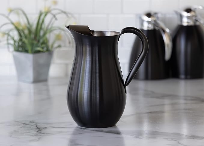 Service Ideas WPB2BSBX Pitcher with Ice Guard, Bell Shaped, 2 L, 66.6 Ounces, Stainless Steel, Black Onyx