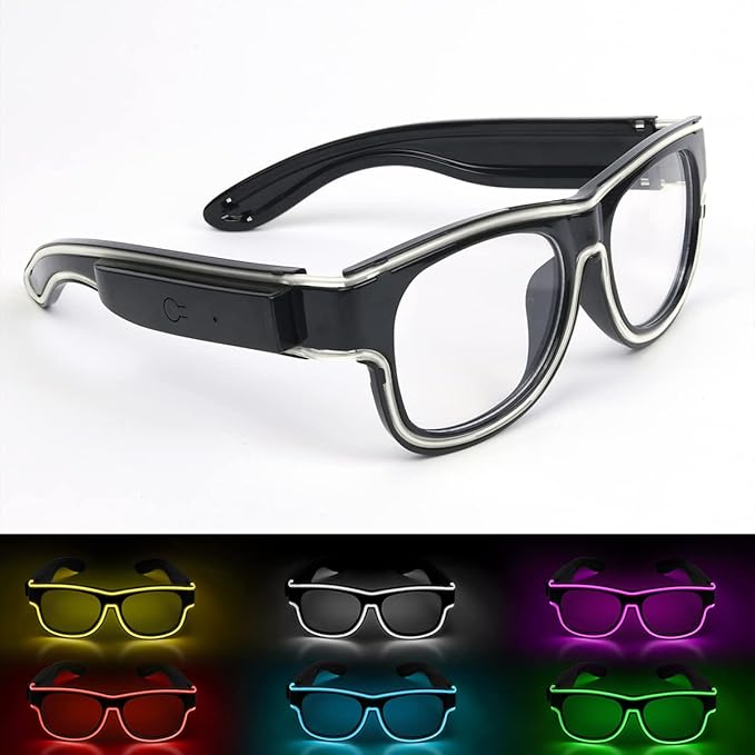 Ainiv Wireless Light Up Glasses 3 Modes LED Luminous Glasses Glow in the Dark for Parties, DJ, EDM, Halloween, Christmas