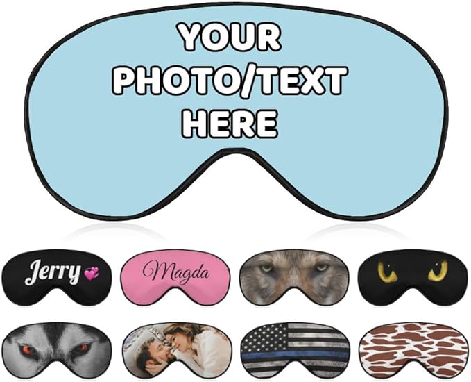 AMAPARK Custom Eye Mask for Sleeping Personalized with Picture Text Logo Sleep Masks Gift for Wedding Anniversary Party Favor, Light Blue
