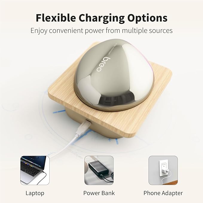 Breo Portable Mini Scalp Massager – IPX7 Waterproof Rechargeable Head Massager for Scalp Relax, Stress Relief Tool with Bamboo Wood Charging Base, Removable Massage Nodes (Silver with Base)