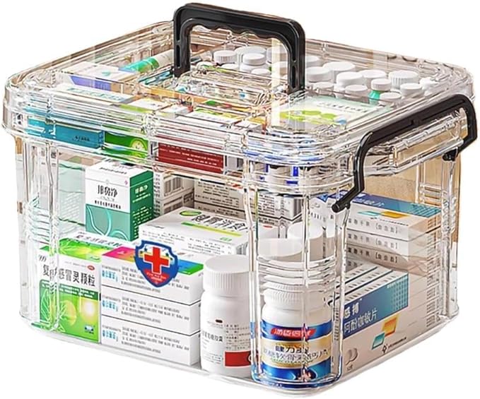 Double Compartment Medicine Organizer - Large Capacity, Transparent, Pill Bottle & Medication Storage Box