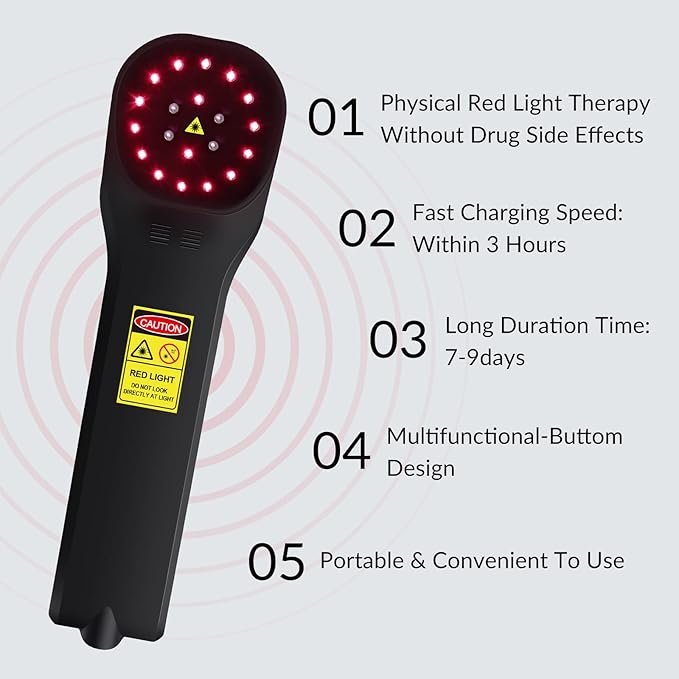 Red Light Therapy Device, 4x808nm+16x650nm, Infrared Red Light Therapy for Body Pain Relief, Knee Feet Back Leg Muscle Relax, Red Light Therapy Machine for Human Body and Pets Dogs Horses
