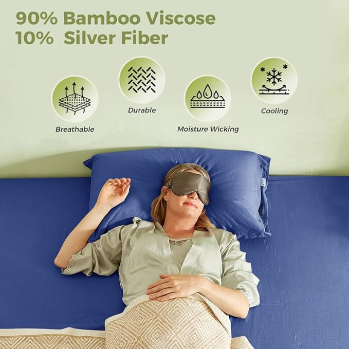 Bamboo Viscose Grounding Sheets, 10% Silver Infused Grounding Cooling Bed Sheets, Silky Breathable Than Cotton for Hot Sleeper, 15 Deep Pocket Grounded Fitted Sheets Only, King