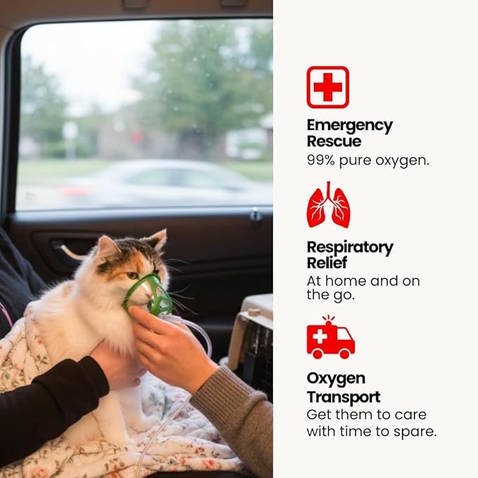 Cat Rescue Oxygen Kit – Portable Oxygen Supply for Pets for Transport and Rescue – Oxygen, Mask, Regulator, Tubing & Travel Case Included (Rescue Oxygen Kit for Cats 0-11 lbs)