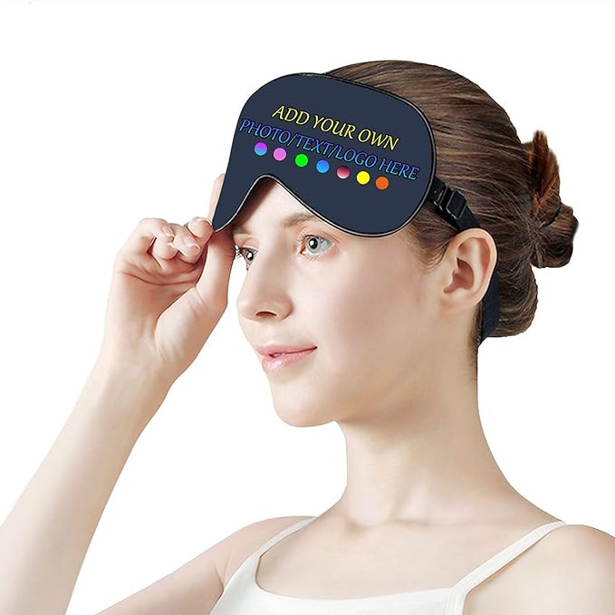 Personalized Eye Mask, Custom Eyeshade Blindfold Add Your Design Image Text Customized Eye Cover with Adjustable Strap for Sleeping Travel Work Naps Blocks Light, Dark Grey Blue