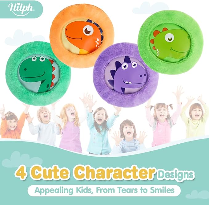 Hilph Kids Ice Packs for Boo Boos, Reusable Toddler Cold Packs with Soft Sleeves for Kids Injuries, Baby Ice Packs Hot Cold Therapy for Child Pain Relief, Bump, Bruise, First Aid (4 Pack, Dinosaur)