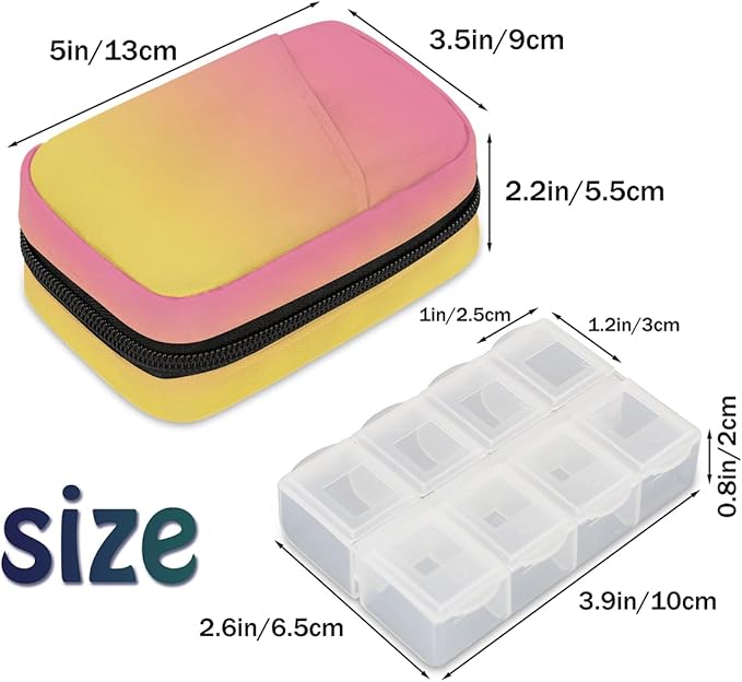 Weekly Travel Pill Organizer Case for Purse with Removable 7 Day Box Portable Compact Size Pill Box Fashionable Pill Container for Medicine Vitamin Supplement Pink Yellow
