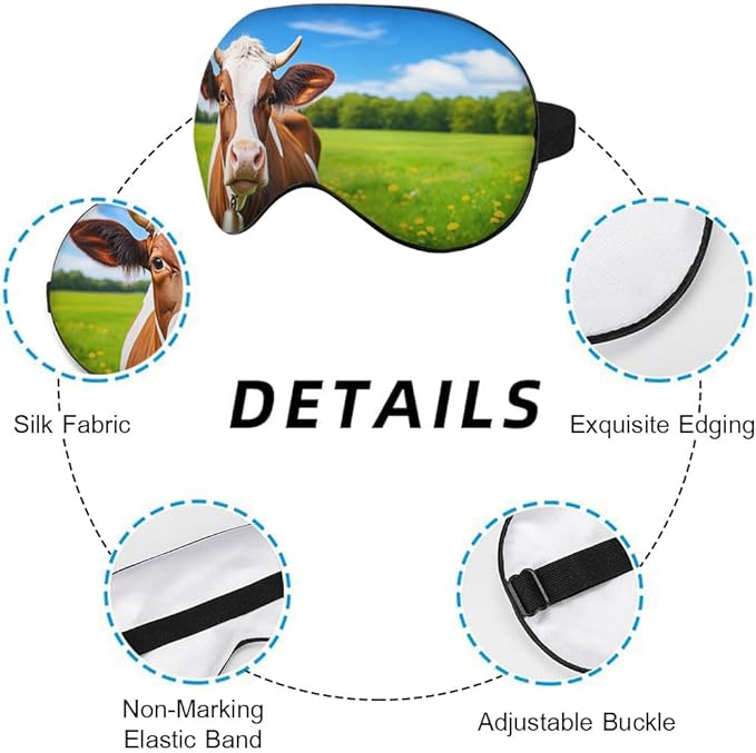 Cows Sleep Mask Eye Mask Fresh Grass Blue Sky White Clouds Sleep Mask Light Blocking Adjustable Smooth Soft Eye Masks for Women Deep Rest Travel