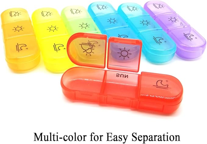 7-Day Travel Pill Organizer, 3 Times a Day, AM PM Pill Box 21 Tray with One-Side Large Opening for Easy Filling, Portable Travel Medicine Case for Medication, Vitamin, Fish Oil, Supplements
