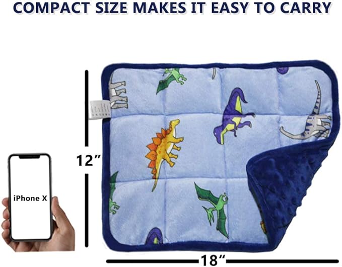 MAXTID Kids Weightd Lap Pad 12"x18" 2lb Mini Lap Pad Blanket for Kids, Blue Dinosaur