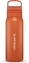 LifeStraw Go Series — Insulated Stainless Steel Water Filter Bottle for Travel and Everyday Use Removes Bacteria, Parasites and Microplastics, Improves Taste, 24oz Kyoto Orange