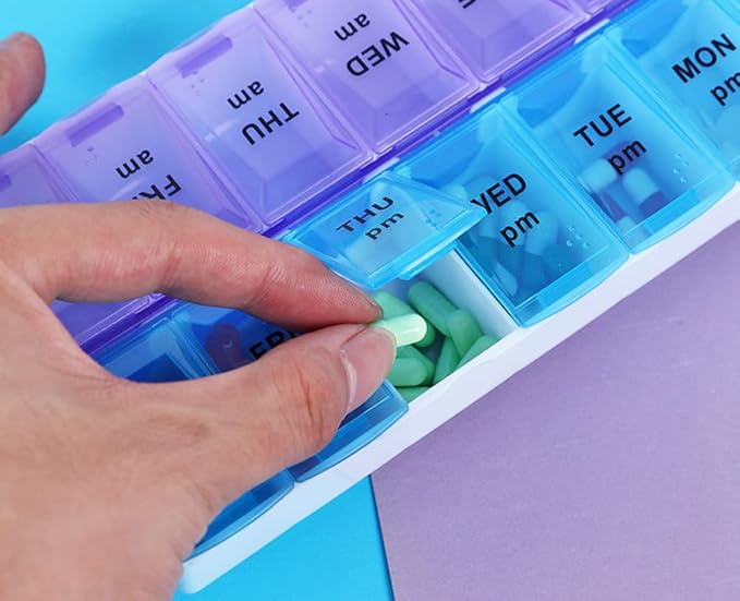 UXCONGOID Large Pill Organizer 2 Times a Day, Weekly Pill Organizer Daily Pill Box 7 Day Medicine Organizer Box, AM PM Pill Case Container Holder Pill Dispenser Travel Medication Organizer