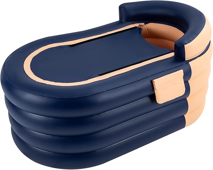 55.1 in Portable Bathtub for Adults, Foldable Inflatable PVC Bathtub with Electric Pump & Bath Pillow Headrest, Outdoor & Indoor Freestanding Collapsible Tub for Toddler Spa Hot Ice Bath (Orange)
