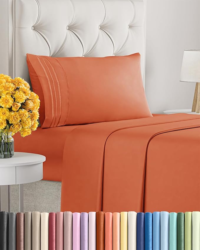 Twin XL Size 3 Piece Sheet Set - Extra Soft, Breathable & Cooling Sheets - Hotel Luxury Bed Sheets for Women & Men - Deep Pockets, Easy-Fit & Wrinkle-Free Sheets - Harvest Pumpkin Oeko-Tex Bed Sheets