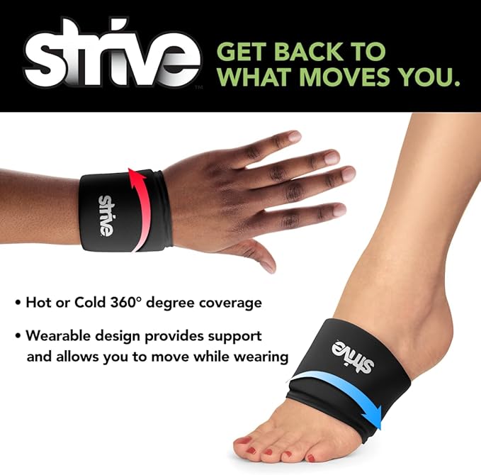 Strive Wrist or Foot Ice Pack Wrap, Hot & Cold Therapy, Pain Relief Gel Compression, 360 Degree Coverage for Rheumatoid Arthritis, Tendinitis, Carpal Tunnel Pain, Injuries, Swelling, Bruises (2-Pack)